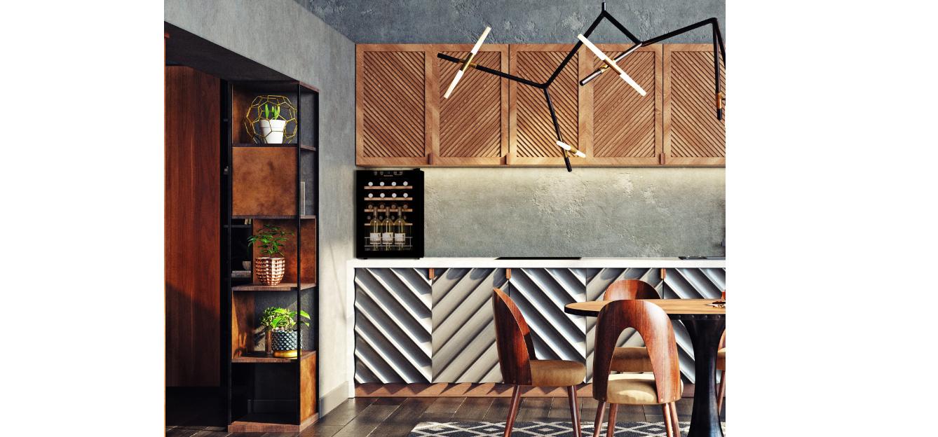 vinska vitrina v moderni kuhinji